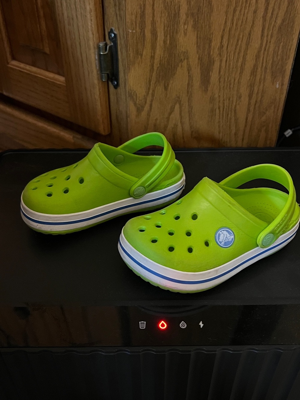 CROCS Kids Neon Green Clog Sandals with Blue Trim